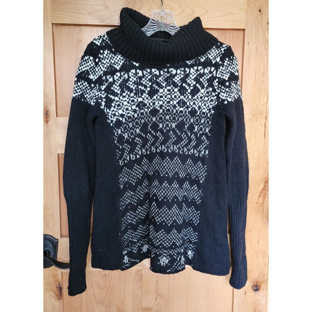 Free People Sz XS Black Wool Blend Fair Isle Turtleneck Sweater Cottagecore